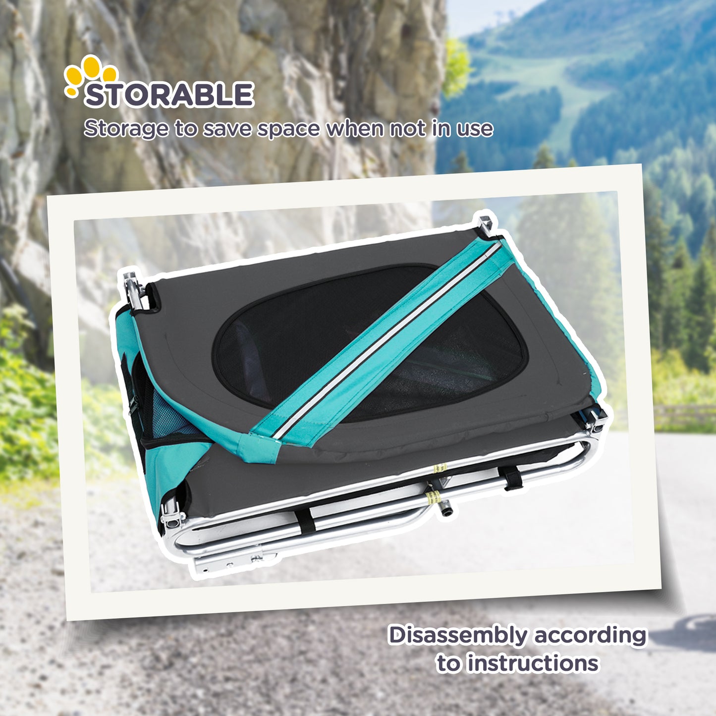 Dog Bike Trailer With 3 Entrances Large Wheels, Green