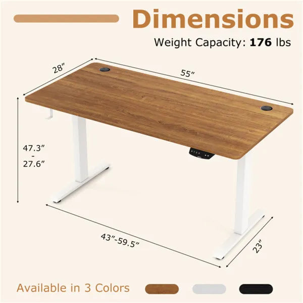 Walnut Desktop White Frame 55" Electric Standing Desk With Dual Motors, 3 Memory Settings Sit-Stand Desk For Home Office